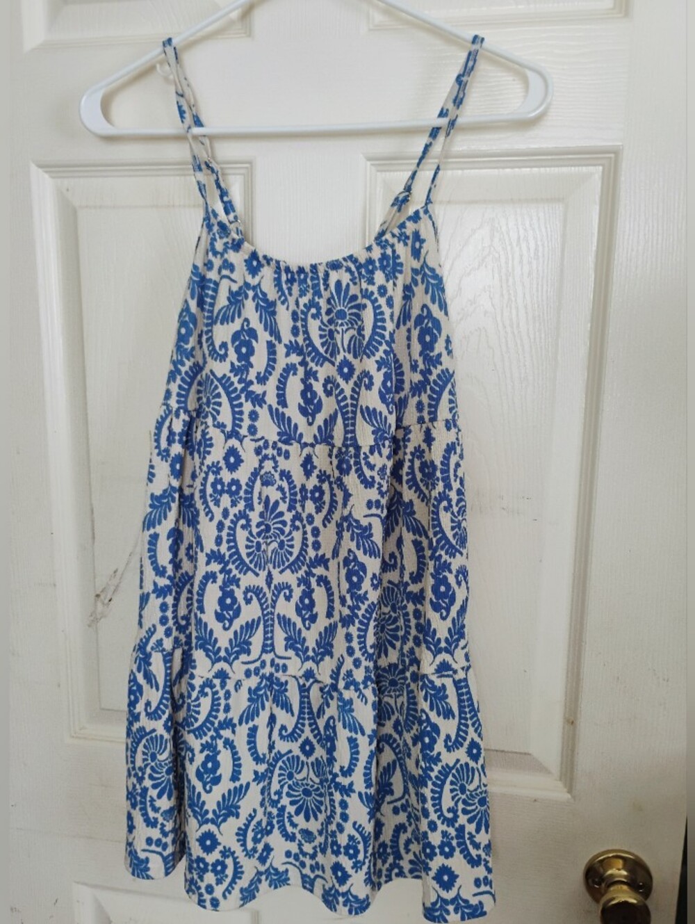 Primark Blue & White Sleeveless Dress XS Loose Sundress Spaghetti Strap